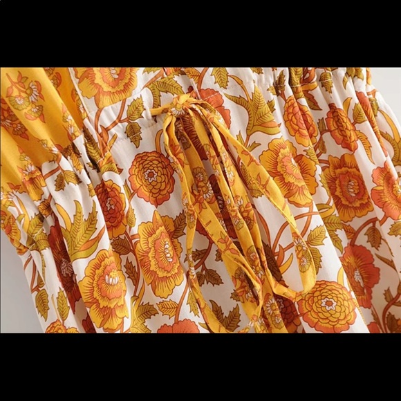 Yellow White Boho Floral Gypsy Print Maxi Dress - Picture 8 of 8